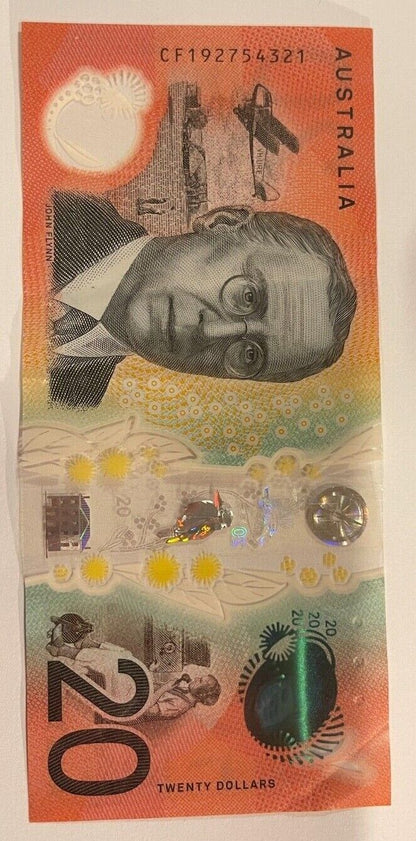 20 Dollar Note Australian 2019 "54321" Counting Serial