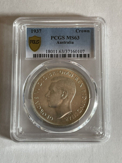 Australia 1937 Crown PCGS Graded MS63 CHU Five Shillings 5/- Large Coin KgVI