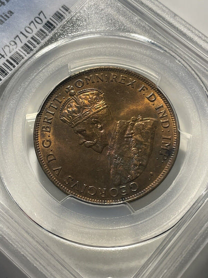 Australia 1917 Calcutta One Penny 1d PCGS Graded MS64RB Choice UNC