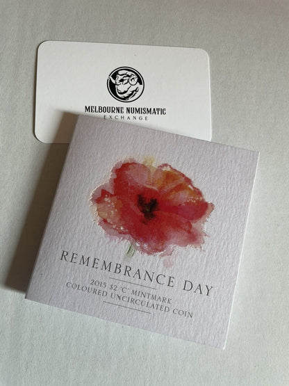 Australia 2015 Remembrance Day C Mint Mark $2 Dollar Colour Coin UNC RAM Folder