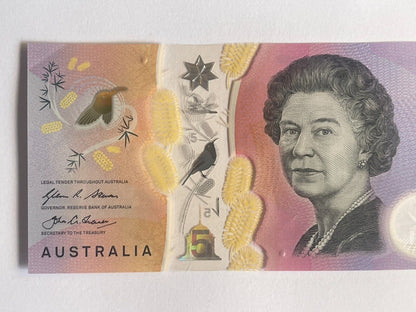 5 dollar note Australia 2016 "4321" Counting serial