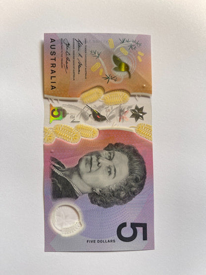 5 dollar note Australia 2016 "607706" RADAR serial