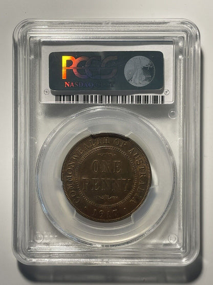 Australia 1917 Calcutta One Penny 1d PCGS Graded MS64RB Choice UNC