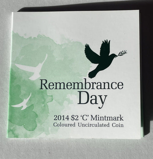 Australia 2014 Remembrance Day Dove C Mint Mark $2 Dollar Coin UNC Ram Folder