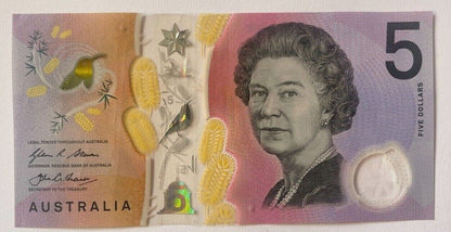 5 dollar note Australia 2016 "163361" RADAR serial