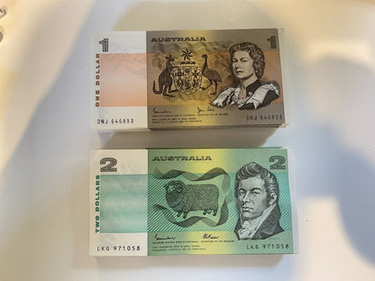 Australia $1 One, $2 Two, $5 Five NOTES -  ONE OF EACH NOTE Bank Bundle UNC