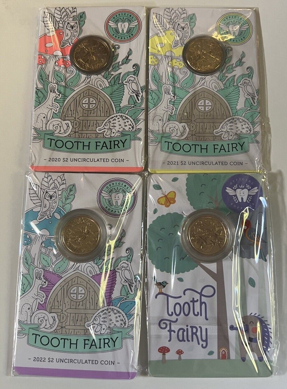 1x 2020 1x 2021 & 1x 2022 & 1x 2023 TOOTH FAIRY $2 COINS CARDED RAM