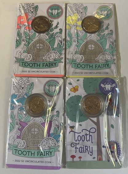 1x 2020 1x 2021 & 1x 2022 & 1x 2023 TOOTH FAIRY $2 COINS CARDED RAM