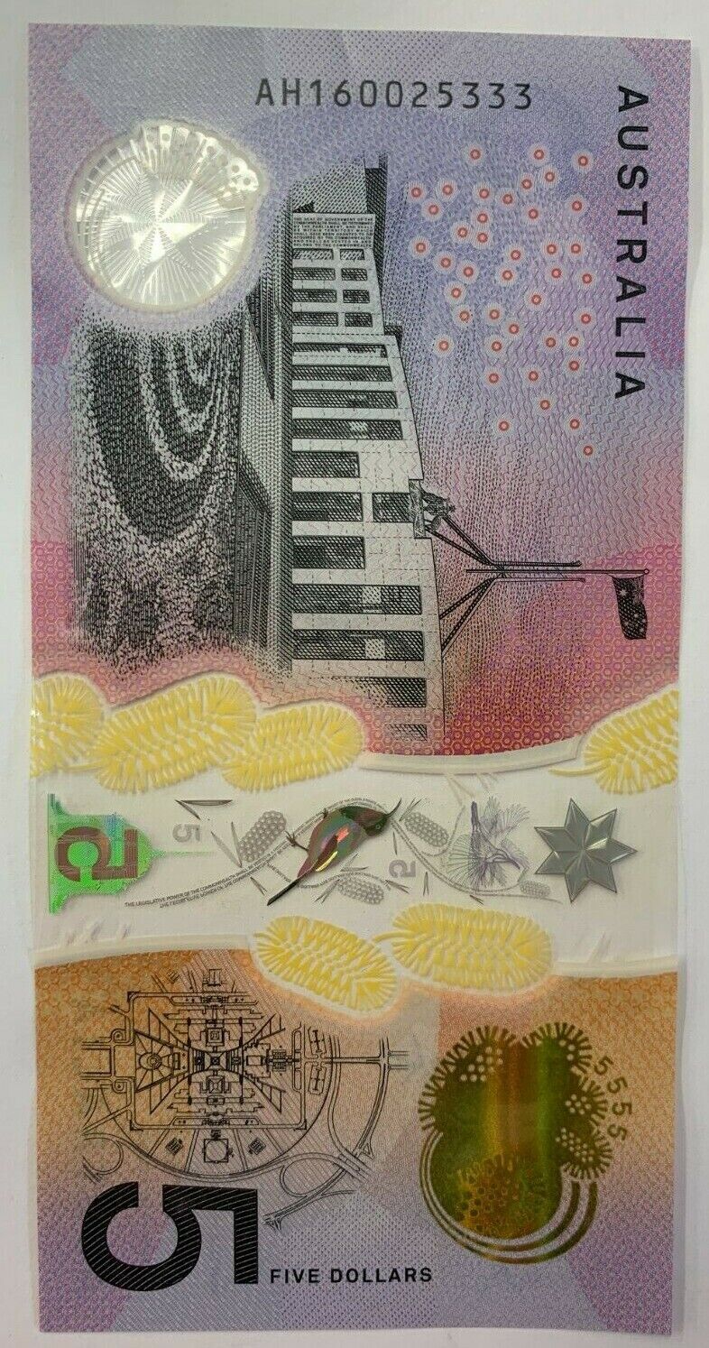 5 dollar note Australia 2016 "333" Serial