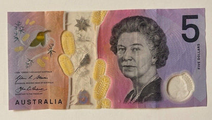 5 dollar note Australia 2016 "093390" RADAR serial