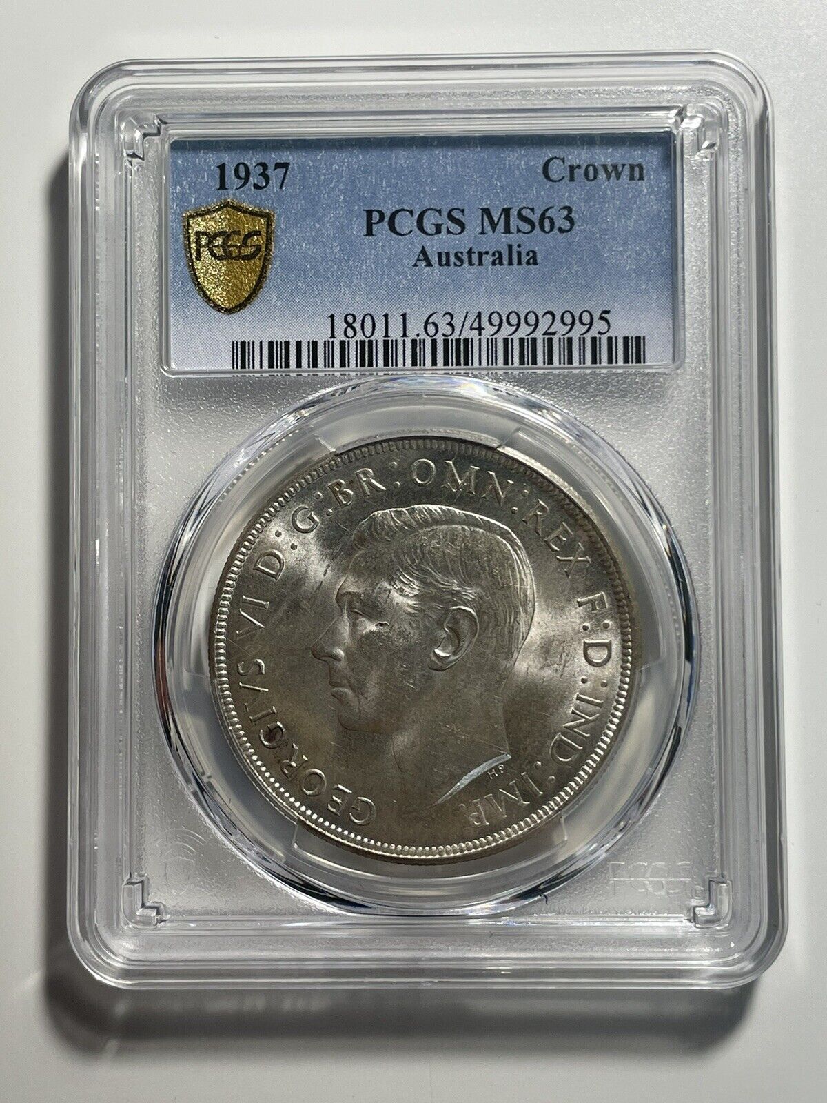 Australia 1937 Crown PCGS Graded MS63 CHU Five Shillings 5/- Large Coin KgVI