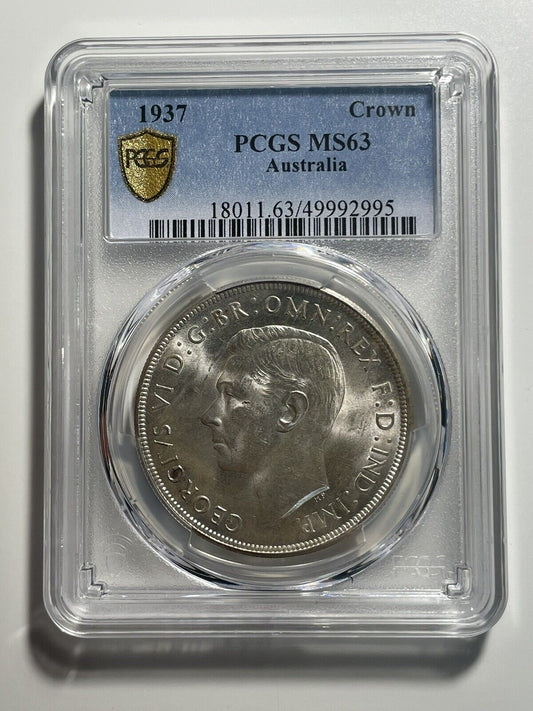 Australia 1937 Crown PCGS Graded MS63 CHU Five Shillings 5/- Large Coin KgVI