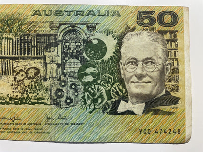 1979 Knight/ Stone $50 Fifty Dollars Australia YGQ Prefix Paper Bank Note Circ