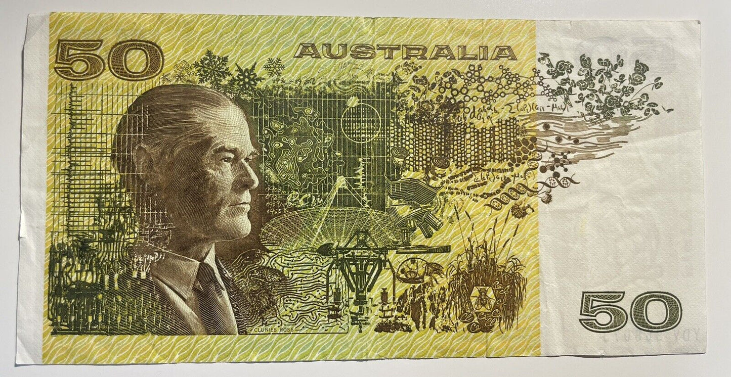 1979 Knight/ Stone $50 Fifty Dollars Australia YDV Prefix Paper Bank Note Circ