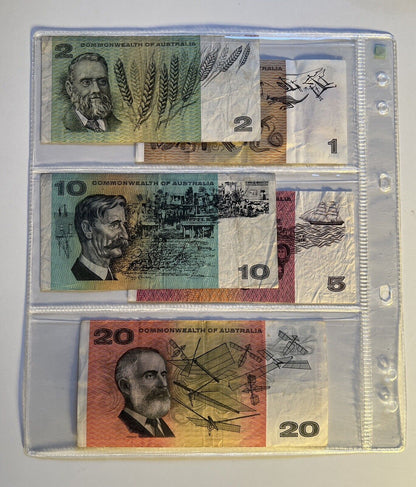 Commonwealth Of Australia Paper Banknotes $1, $2, $5, $10, $20, Circulated Set