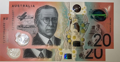 20 dollar note australia 2019 “886688” Serial With Consecutive Pair