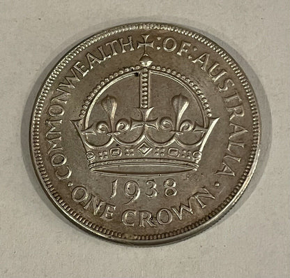 Genuine 1938 Australian Crown 5/- Five Shillings EF Details Large Coin