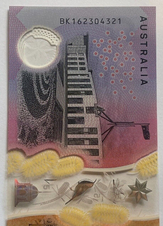 5 dollar note Australia 2016 "4321" Counting serial