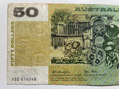 1979 Knight/ Stone $50 Fifty Dollars Australia YGQ Prefix Paper Bank Note Circ