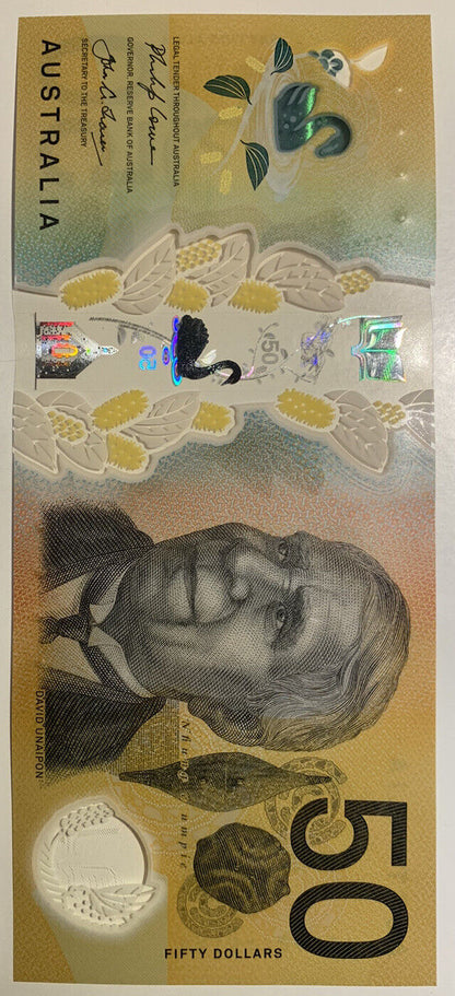 50 dollar note australia LOWE/FRASER FIRST PREFIX AA 2018