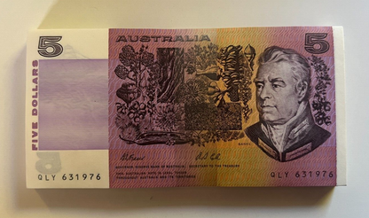 Australia $1 One, $2 Two, $5 Five NOTES -  ONE OF EACH NOTE Bank Bundle UNC