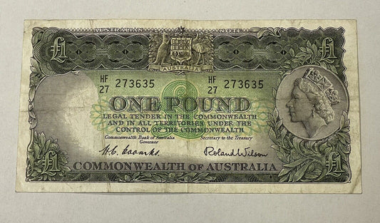 Australia 1953 Coombs/ Wilson £1 One Pound Paper Banknote Predecimal VF