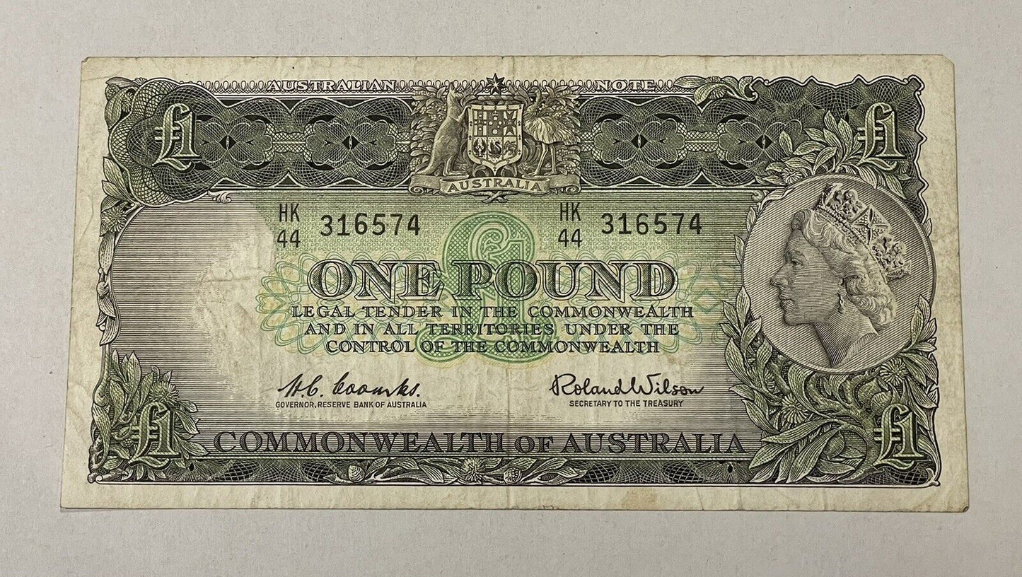 Australia 1953 Coombs/ Wilson £1 One Pound Paper Banknote Predecimal VF