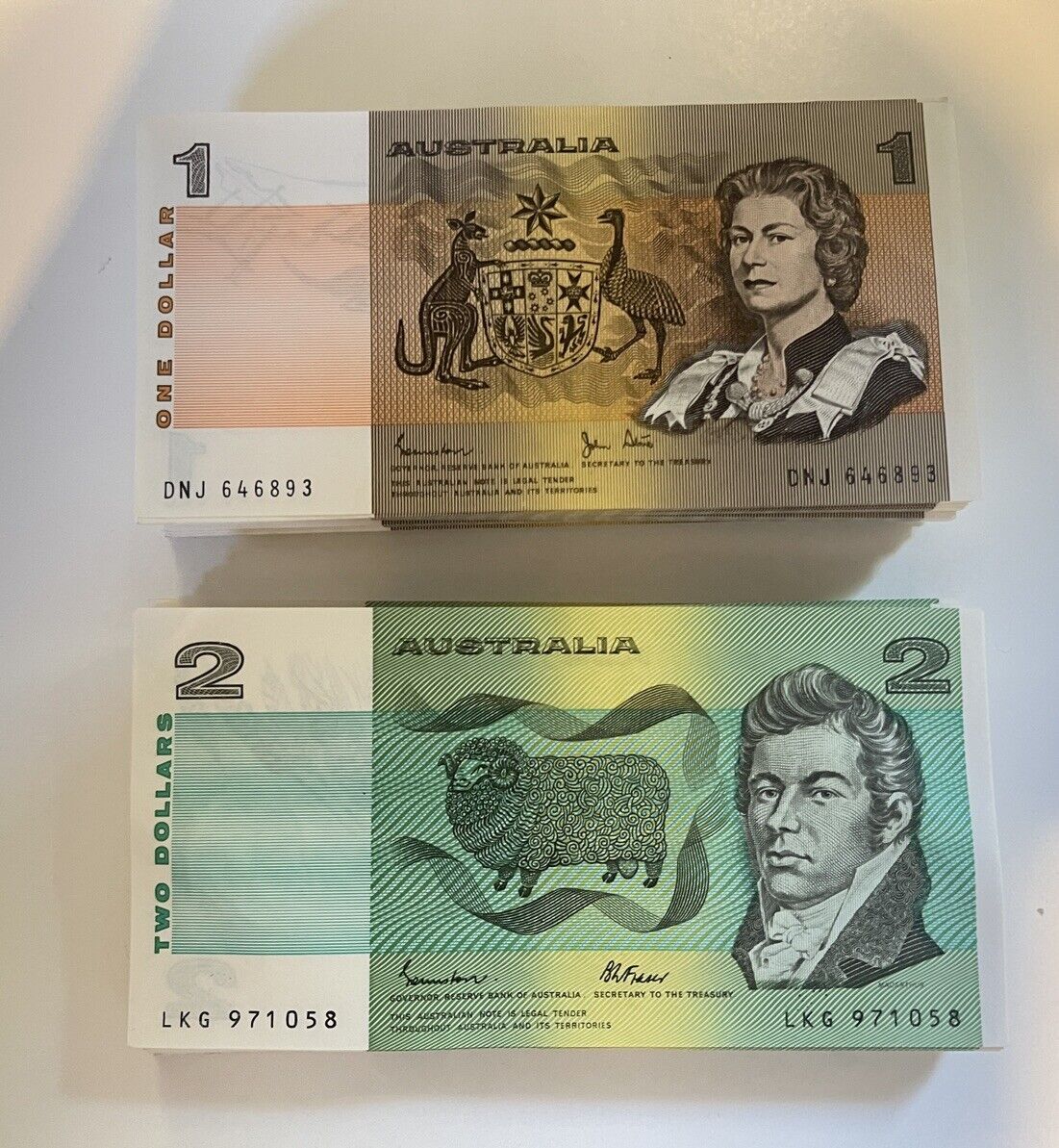 Australia $1 One, $2 Two, $5 Five NOTES -  ONE OF EACH NOTE Bank Bundle UNC