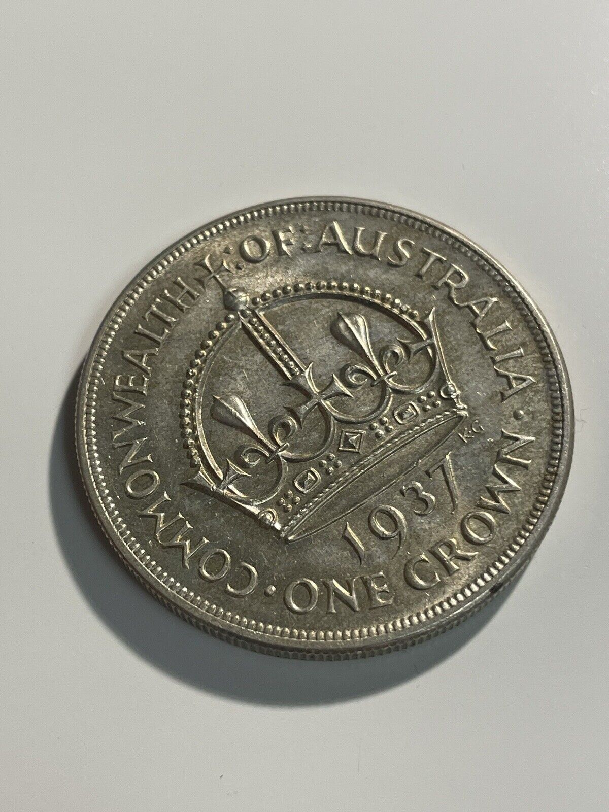 Australia 1937 Crown Sterling Silver Five Shillings 5/- Large Coin Scarce aUNC