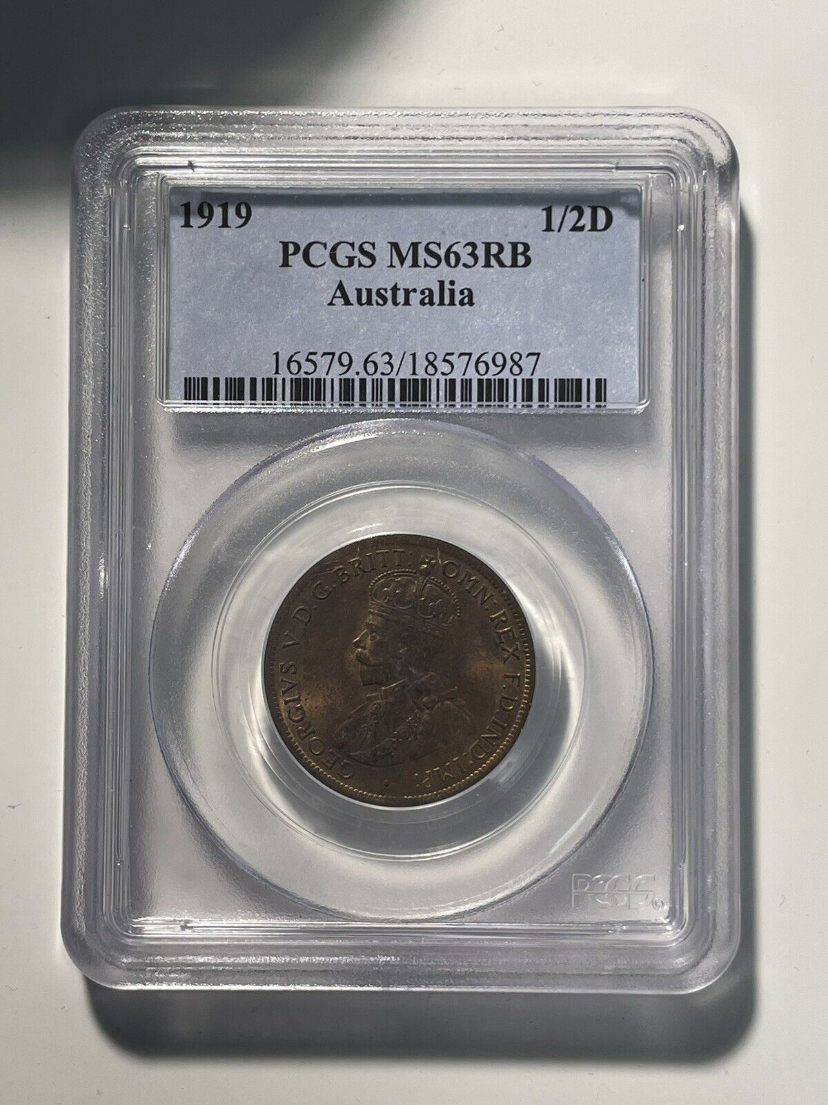 1919 Australia Half Penny 1/2d PCGS Graded MS63 RB Choice UNC KGV