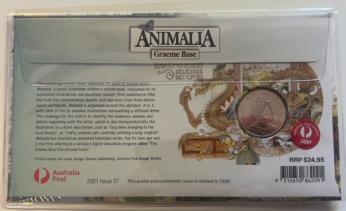 2021 Issue 37 PNC: ANIMALIA Graeme Base featuring coloured $1 coin