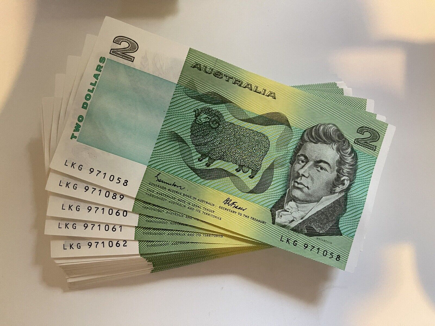 Australia $1 One, $2 Two, $5 Five NOTES -  ONE OF EACH NOTE Bank Bundle UNC