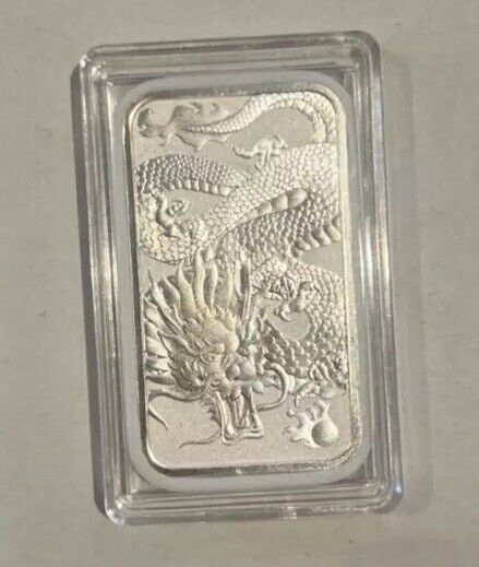 Australia Dragon Coin Bar 2022 1oz Silver Rectangular Bullion $1 Perth Mint