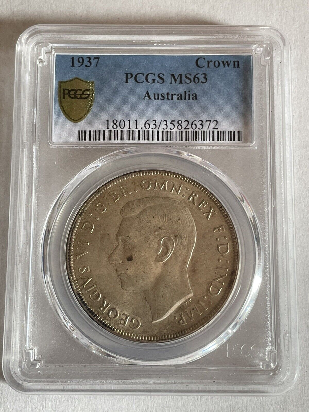 Australia 1937 Crown PCGS Graded MS63 CHU Five Shillings 5/- Large Coin KgVI