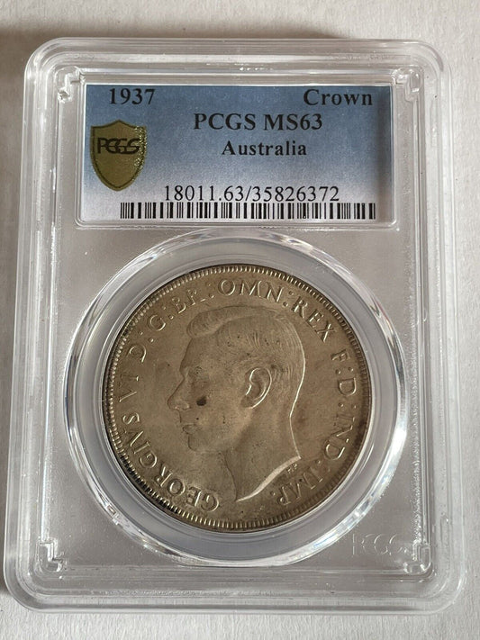 Australia 1937 Crown PCGS Graded MS63 CHU Five Shillings 5/- Large Coin KgVI