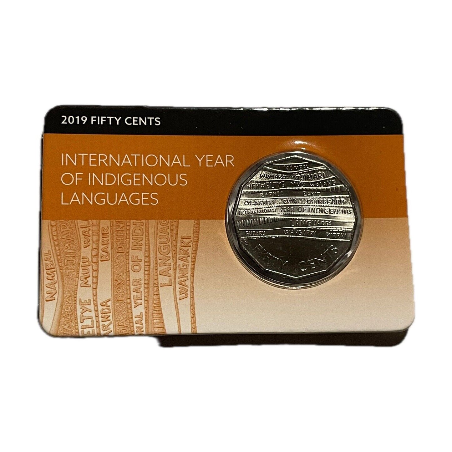 2019 Unc 50c International Year of Indigenous Languages Coin Downies Card