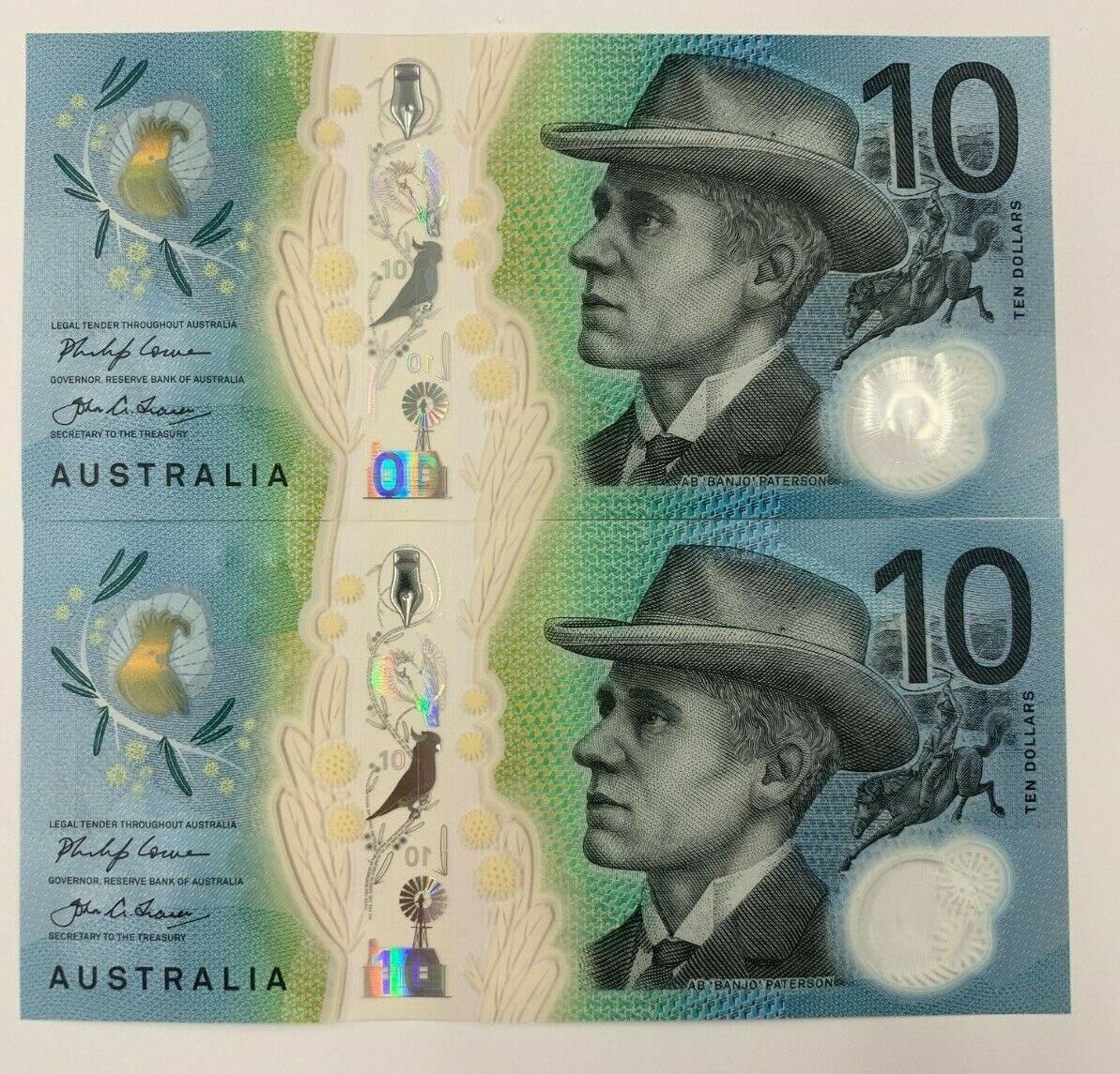 ✨10 dollar note Australian 2017 UNC AB Serial Pair✨