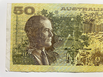 1979 Knight/ Stone $50 Fifty Dollars Australia YEV Prefix Paper Bank Note Circ