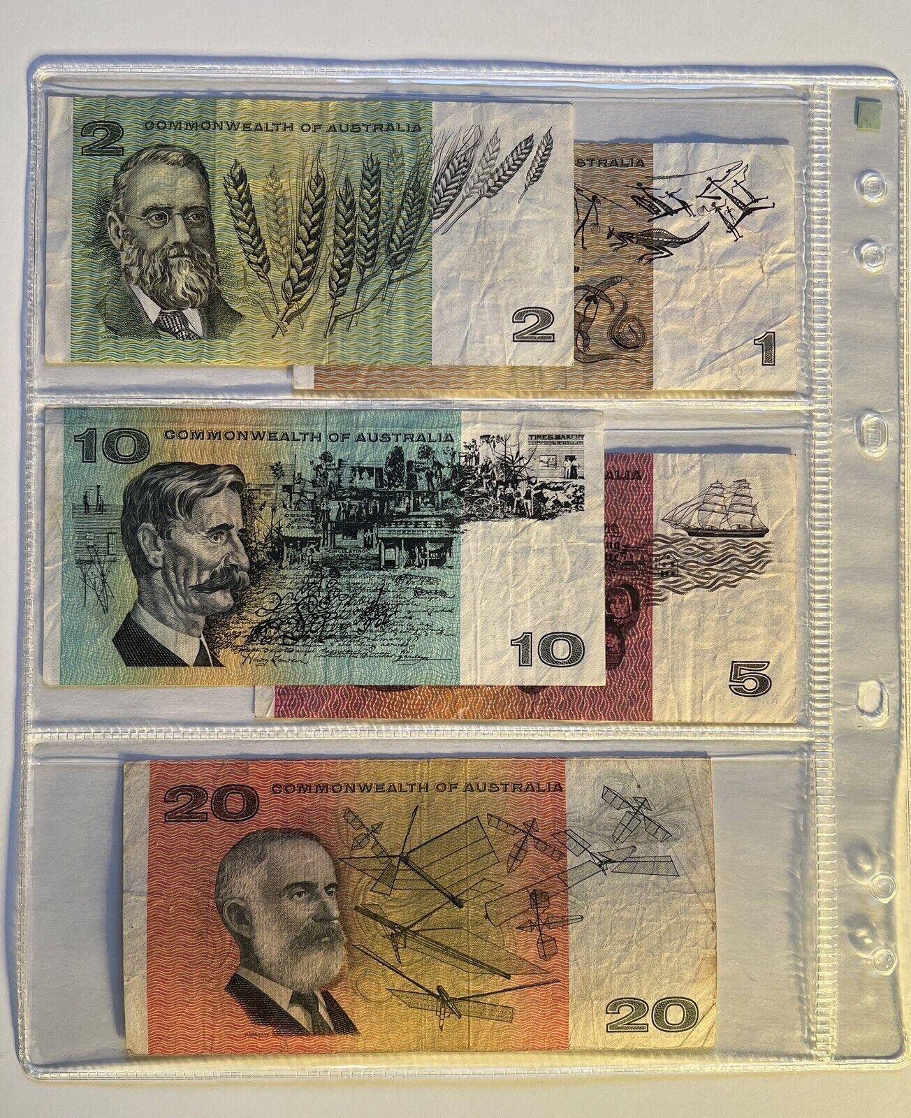 Commonwealth Of Australia Paper Banknotes $1, $2, $5, $10, $20, Circulated Set