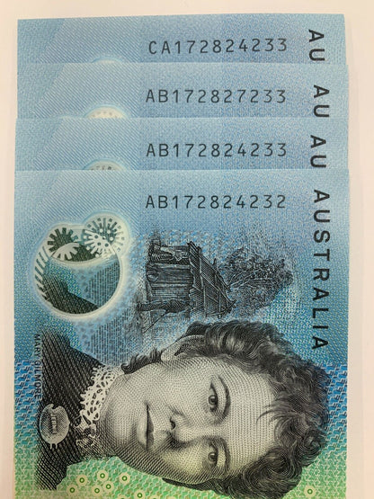 ✨10 dollar note Australian 2017 UNC AB/CA Matching Serial Pairs✨