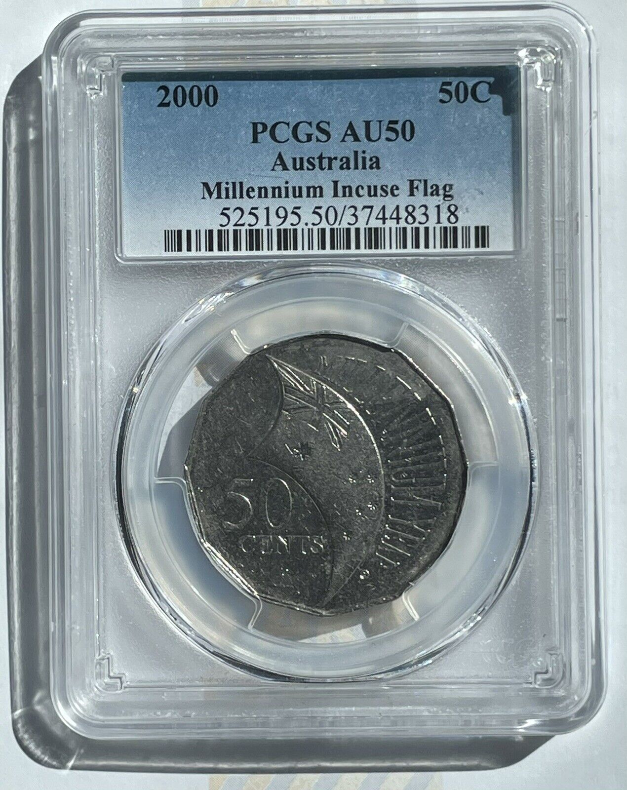 2000 Millennium Incuse Flag 50c Fifty Cents PCGS Graded AU50 aUNC