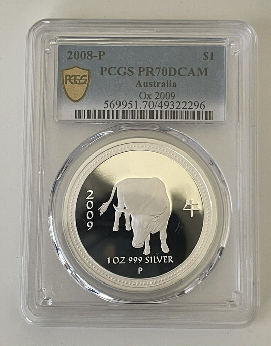 Australia Year of the Ox 1oz Proof  Lunar Series I PCGS Graded PR70DCAM TOP POP