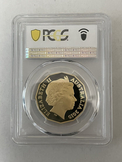 Australia 2015 RAM 50th Anniversary 50c Gold Plated PCGS Graded PR70DCAM TOP POP