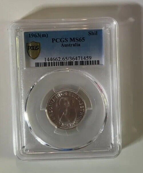 AUSTRALIAN 1963(M) SHILLING COIN  PCGS MS65 SLAB UNCIRCULATED GRADED PRE DECIMAL