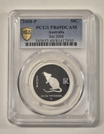 2008 Australia Mouse $1 Lunar Series I silver 1/2oz Proof PCGS PR69DCAM Coin