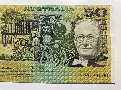 1979 Knight/ Stone $50 Fifty Dollars Australia YHD Prefix Paper Bank Note Circ