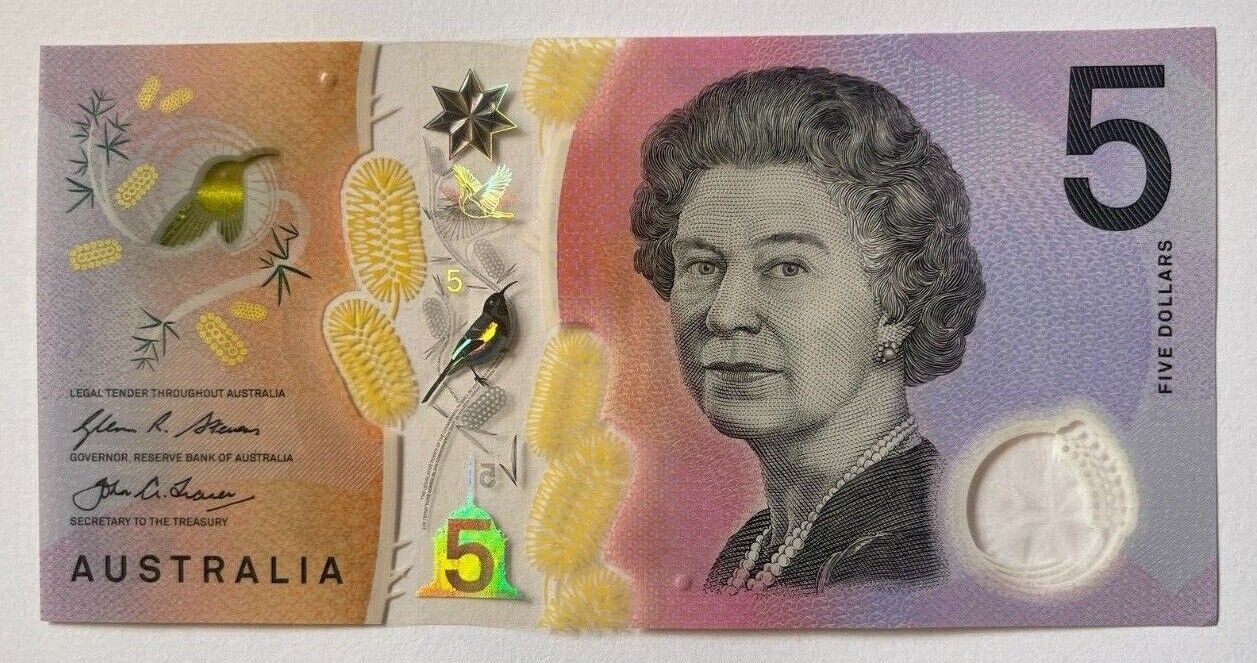 5 dollar note Australia 2016 "310013" RADAR serial
