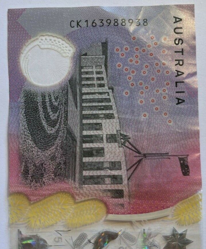 5 dollar note australia 2016 "398893" RADAR Serial