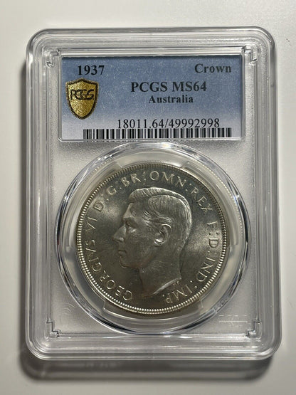 Australia 1937 Crown Five Shillings 5/- Large Silver Coin PCGS Graded MS64