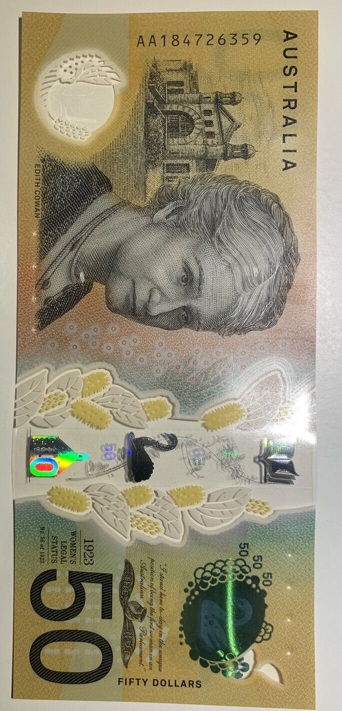 50 dollar note australia LOWE/FRASER FIRST PREFIX AA 2018